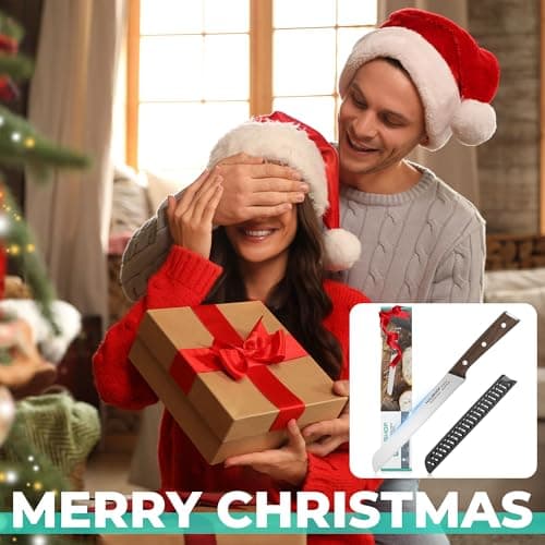 HAUSHOF Bread Knife with Sheath, 8-Inch Serrated Bread Knife for Homemade Bread, 5Cr15Mov Premium Stainless Steel Bread Cutter with Gift Box for Mom Dad, Full Tang and Ergonomic Handle - Thumbnail 6