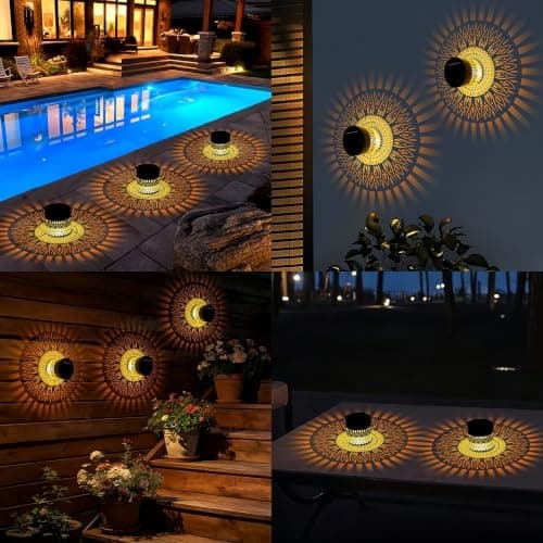 CustomCuddle New Upgrade Solar Mandala Light, Life Wheel Solar Projection Lights Outdoor Waterproof Metal Fence Lights for Yard, Wall, Garden, Patio, Backyard Decoration, Warm Light, 1 Pack - Thumbnail 3
