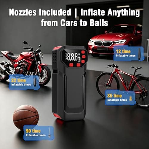 Tire Inflator Portable Air Compressor,5200mAh Cordless Car Air Pump with Digital Pressure Gauge, 150PSI Electric Tire Pump with Auto-Shutoff & LED Light Smart Inflation (Black) - Thumbnail 4