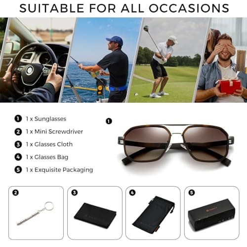 SUNGAIT Polygon Aviator Sunglasses Men Old School Style Adjustable Anti-slip Temples Polarized Lens for Driving Fishing (Gunmetal Frame/Brown Gradient Lens) - Thumbnail 6