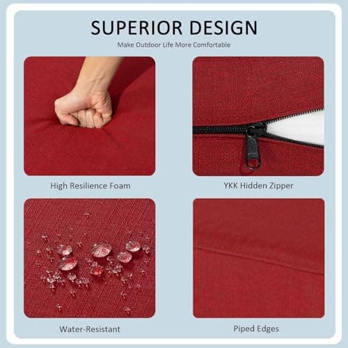 Localive 24x24 Inch Outdoor Deep Seat Cushions Set of 2,Thick High-Density Foam, Removable Cover with YKK Hidden Zipper,Water-Resistant UV-Resistant Polyester for Patio Furniture,Chili - Thumbnail 4