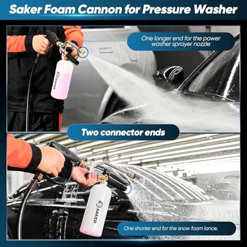 Saker Foam Cannon Dual Connector Accessory for Pressure Washer Kit,with Foam Cannon Dual Connector,Pressure Washer Gun for Car Washing and Cleaning,5 Power Washer Sprayer Nozzles - Thumbnail 6
