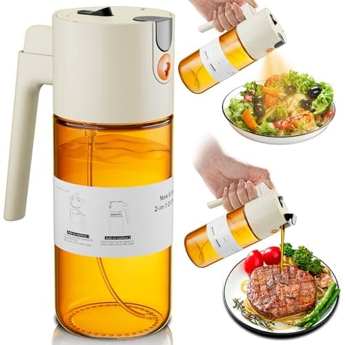 2026 Upgrade 2 in 1 Oil Sprayer for Cooking, 17oz Olive Oil Dispenser Bottle for Kitchen Gadgets with Stickers, Large Advanced Food Grade Light-Blocking Glass Spray Bottle for Salad, Air Fryer, BBQ - Image 1
