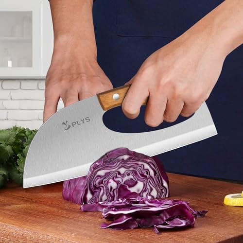 Plys Kitchen Meat Cleaver Knife - Unique Effort Saving Ergonomic Knife Professional Stainless Steel Chef Cooking Knives for Cutting Meat Vegetable Father Mother - Thumbnail 5