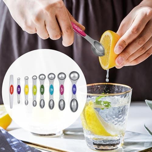 Vfuni Magnetic Measuring Spoons Set with Strong N45 Magnets, Heavy Duty Stainless Steel Metal, Fits in Most Kitchen Spice Jars for Baking & Cooking, BPA Free, Multicolor - Thumbnail 4