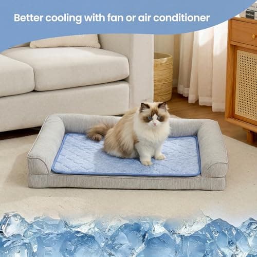 Cozy Bliss Deluxe Leakproof Cooling Blanket for Small Dogs Q-Max 0.5, Soft & Durable Washable Pet Cooling Mat for Hot Weather, Livingroom, Pet Throw & Couch Protector for Cats, Haze Blue, 25"x35" - Thumbnail 2