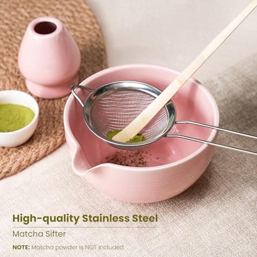 Matcha Whisk Set, Ceramic Bowl Matcha Kit & Handcrafted Bamboo Chasen, Complete 5 Pcs Matcha Set Whisk and Bowl, Stainless Steel Sifter, Bamboo Scoop & Holder for Matcha Lovers - Thumbnail 4