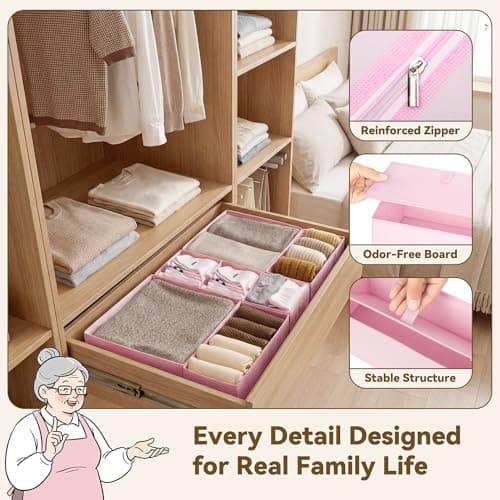 GRANNY SAYS Drawer Organizer Clothes, 6 Pack Dresser Organizer Bins for Nursery, Closet Organization and Storage Dividers for Clothing, Baby Clothes, Underwears, Pink - Thumbnail 5