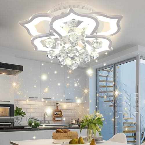 AHAWILL Modern Ceiling Light,Crystal Flush Mount LED Chandelier Ceiling Flower Lamp with Remote Controlfor Living Room,Bedroom,Hall,Dining Room,Etc.ø19.7″/24w/6 Heads… - Image 1