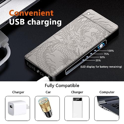 GADATOP Dragon Arc Plasma Flame Lighter - USB Rechargeable Windproof Electric Lighter for Candle (Black) - Thumbnail 2