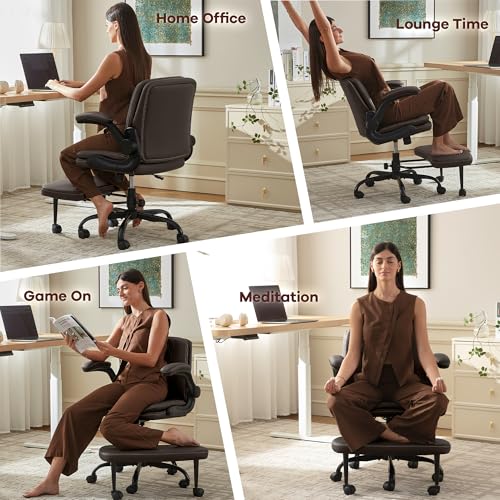 AreShark Cross Legged Office Chair,ADHD Criss Cross Desk Chair with Wheels & Stretchable Rotating Footrest,Height Adjustable Wide Yoga Kneeling Meditation Chair with Flip-up Armrests Back Support - Thumbnail 4