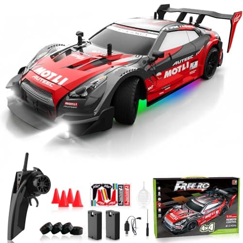 LFOLUSU Remote Control Car RC Drift Car 1:16 Scale 4WD RC Vehicle with LED Lights 2.4GHz 30km/h RTR High Speed Racing Sport Toy for Adults Boys Girls Kids Gift 2Pcs Rechargeable Battery