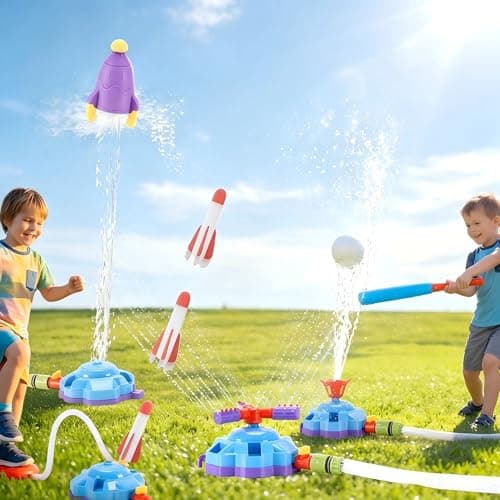 Jahenway 4-in-1 Water Sprinkler Baseball Toy | Water-Powered Rocket Launch & Baseball Hitting | 360° Spinning Sprinkler & Foot-Pump Rocket | Outdoor Summer Water Toys for Kids Ages 3-12 - Image 1