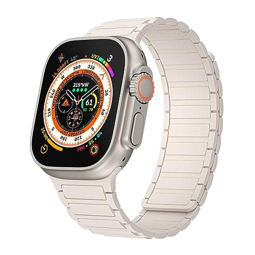 Magnetic watchband Compatible with Apple Watch Ultra 3/2/1 Band 38mm 40mm 41mm Thin Silicone Replacement Wristband Strong Magnet link for iWatch SE 3/2/1 & Series 11 10 9 8 7 6 5 4 3 2 1,Starlight - Image 1