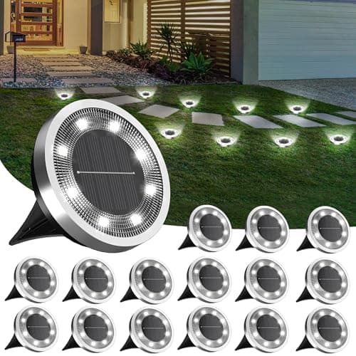 INCX Solar Ground Lights,16 Pack Solar Lights Outdoor Waterproof, Solar Garden Lights Landscape Lighting for Patio Pathway Lawn Yard Deck Driveway Walkway, Cold White - Image 1