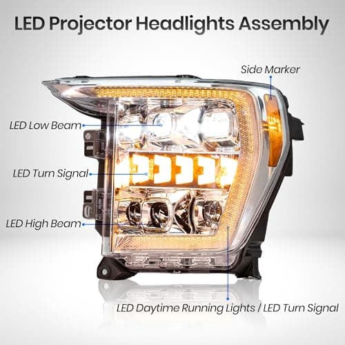 ROVEROLL Projector Led Headlights Assembly Compatible with Ford F150 2021-2023, w/Led Turn Signal, Led DRL, Side Marker, Plug & Play, CREE LED Chips, Passenger and Driver Side, Elegant Style - Thumbnail 2