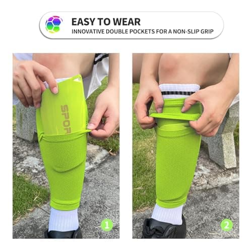 ATHCISE Kids Youth Soccer Shin Guards with Sleeves, Slip in Shinguards Soccer Shin Pads for 3-15 Years Old Boys Girls Child Teens - Thumbnail 2