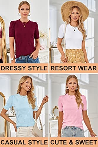 Arach&Cloz Women's Fashion Spring Summer Tops 2026 Short Sleeve Sweater Crew Neck Knit Pullover Dressy Easter Shirt Business Casual Work Outfits White S - Thumbnail 5