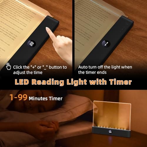 Choudao Tech LED Book Light and Night Light 2 in 1, 3 Color Temperatures & Stepless Dimming, USB Rechargeable Reading Light with Timer for Night Reading 1pc (Black) - Thumbnail 5