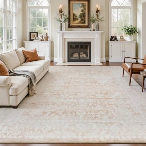 RUGVIGO Beige 8x10 Area Rugs for Living Room, Floral Vintage Washable Rug for Bedroom, Distressed Neutral Non Slip Soft Print Floor Carpet for Dining Room Nursery Home Office - Image 1