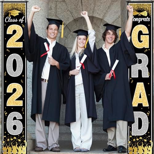 OHOME Graduation Decorations 2026 - Black Gold Congrats Grad Porch Banner for Graduation Party Decorations - Class of 2026 - Party Favors Supplies Backdrop Yard Signs Decor (Black) - Thumbnail 5