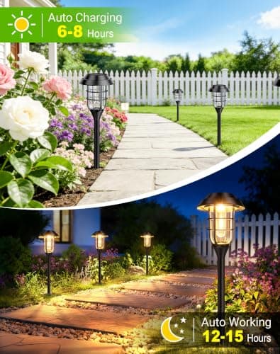LETMY Solar Pathway Lights Outdoor, 8 Pack Bright Solar Lights Outdoor, IP66 Waterproof Auto On/Off Solar Garden Lights Solar Powered Landscape Lighting for Yard Patio Walkway Driveway Pathway - Black - Thumbnail 3