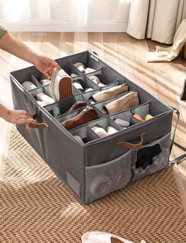 StorageWorks Shoe Organizer for Closet, Shoe Storage Containers for Entryway, Fabric Shoe Cubby Storage for Slippers and Flats, Shoe Storage Bins with Side Mesh Pocket, Fits up to 20 Pairs, Gray - Thumbnail 6