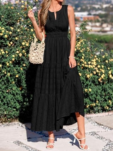 BTFBM Summer Dresses for Women 2026 Sleeveless Boho V Neck A Line Flowy Spring Casual Maxi Dress Beach Vacation Pockets(Black, Medium) - Thumbnail 6