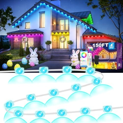 MUCCCUTE Permanent Outdoor Lights for Holidays Easter 150ft RGB House Light w/App & Remote Control Smart Rainbow LED IP67 Waterproof for New Year Christmas Roof Eaves Garden Décor All Year Around