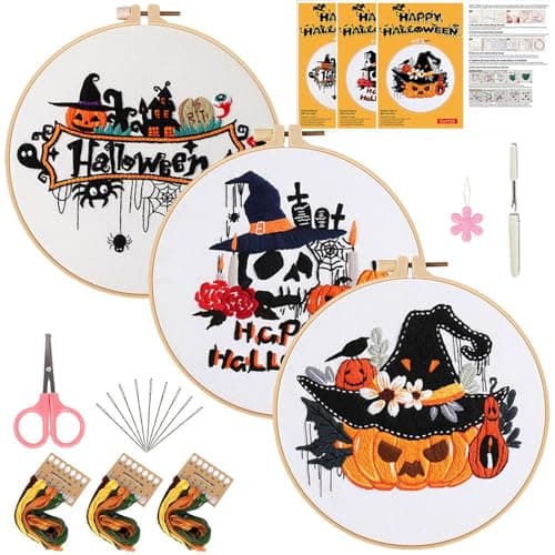 FEIYUENO 3 Pack Halloween Pumpkin Embroidery Kit for Beginner Adults - Image 1