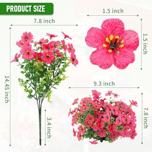Powbrace Artificial Flowers Outdoor, Faux Silk Flowers Plastic Plants for Outdoors Indoor Outside Front Porch Hanging Planter Window Box Garden Home Decoration, 14 Pack (Mix) - Thumbnail 2