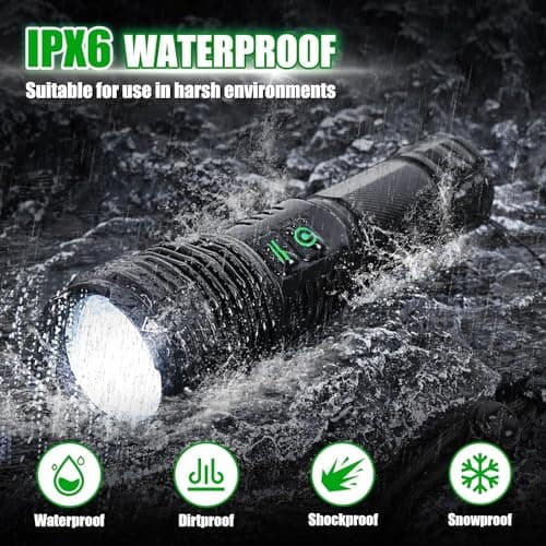 2Pack Rechargeable Flashlights, 100000 High Lumens Super Bright Led Tactical Flashlight with 5 Modes, High Power Waterproof Dual Button/Dual interfaceFlashlight for Emergency, Outdoor, Camping - Thumbnail 2