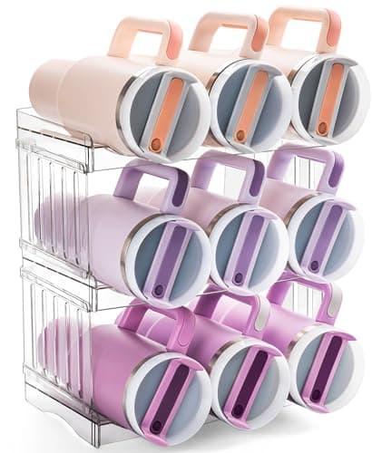 Gracenal Water Bottle Organizer Holder for Stanley Cup Accessories, Fridge Kitchen Cabinet Organizer and Storage for Meoky 40 oz Tumbler with Handle, Stackable Plastic Travel Mug Cup Rack Gifts, 3Pack - Image 1