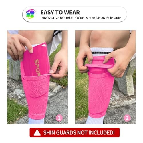 ATHCISE 2 Pairs Kids Youth Soccer Shin Guard Sleeves with Optimized Insert Pocket, Shin Pad Compression Sleeves for 3-15 Years Old Boys Girls Child Teens for Soccer Sport - Thumbnail 2