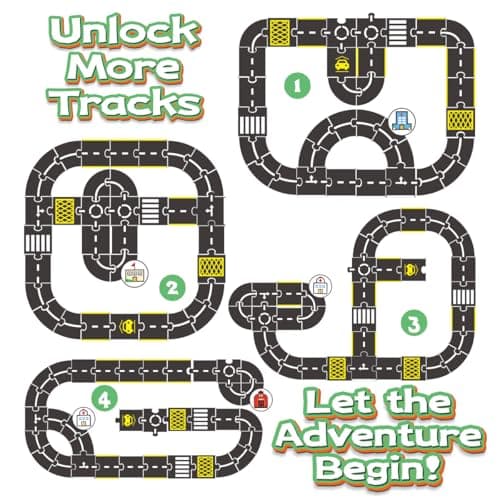 Jovi-mindly ＆Notchies 39 Pieces Cardboard Road Puzzle Car Track Flexible Race Track for Kids Car Truck/Kids Travel Toys/Stem Toys Activities for Ages 3+ Boy and Girl - Thumbnail 3