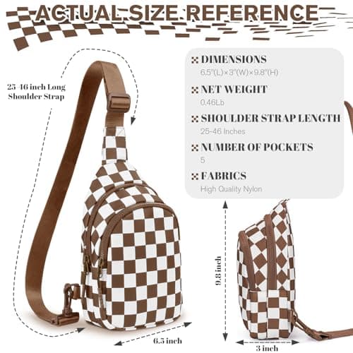 Checkered Women's Sling Bag - Stylish Small Backpack Crossbody Chest Bag & Fanny Pack Purse - Thumbnail 3