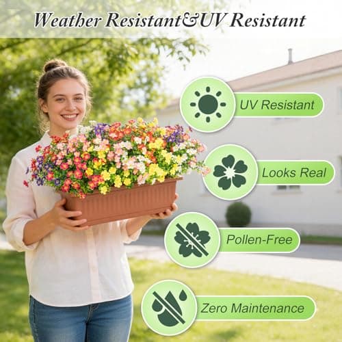 Trepcrow Artificial Flowers for Outdoor, UV Resistant Realistic Fake Wild Flowers No Fade – Faux Decoration for Outside Planter Beds, Window Box, Hanging Baskets, Garden Pots, Porch, Vase (18 Bundles - Thumbnail 2