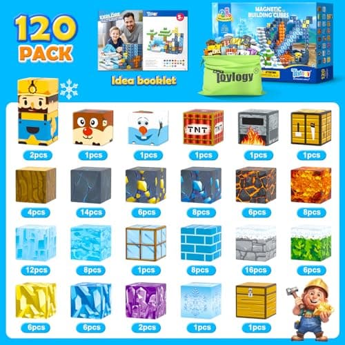120PCS Large Magnetic Blocks-Build Mine Magnet World Ice & Sword Edition, Building Blocks Kids Toys STEM Sensory Toys for Ages 3-4 5-7 8-13, Gifts for 3 4 5 6 7 8 Year Old Boys Girls - Thumbnail 2