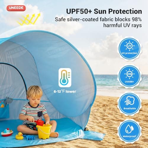 Baby Beach Tent Extra Large Pop Up Baby Tent with UV Protection - Spacious Family Sun Shelter for Parent & Child, Portable Beach Essentials (Blue, 53.1" x 36.6" x 37.4") - Thumbnail 2