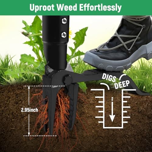 GOXAWEE Weed Puller Tool, 4-Claw Stand Up Weeder with Adjustable 46” Handle for Remove Weeds Without Bending, Pulling or Kneeling - Thumbnail 2