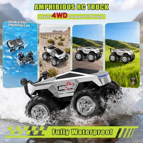 1:16 RC Truck Remote Control Car, 4WD Waterproof Amphibious RC Car All Terrain Pickup,TIME4DEALS 2.4GHz Remote Monster Truck with 360° Rotating Standing Stunt Toy Truck for Kids Boys 6 7 8 9 10 11 12+ - Thumbnail 2