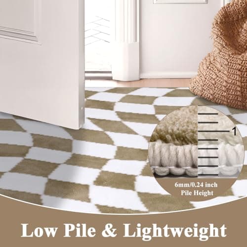 Yamaziot 8x10 Large Checkered Area Rug, Non-Slip Soft Washable Living Room Rug with Rubber Backing, Low Pile Rug Floor Carpet for Dinning Room, Bedroom, Beige Brown - Thumbnail 5
