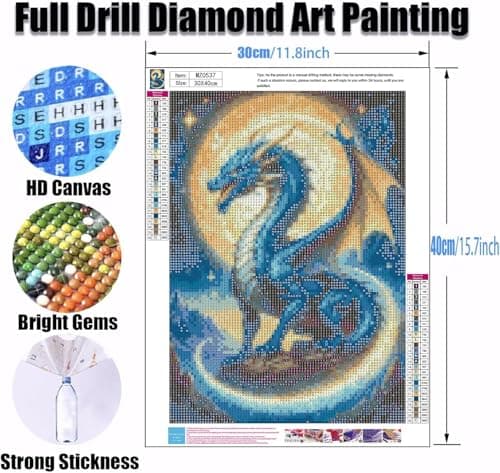 Ekuxom Dragon Diamond Art Kits for Adults, 5D Moonlight Diamond Painting Kits for Adults, DIY Full Round Drill Diamond Dot Gem Art for Craft Home Wall Decor Gift 12x16 inch - Thumbnail 2
