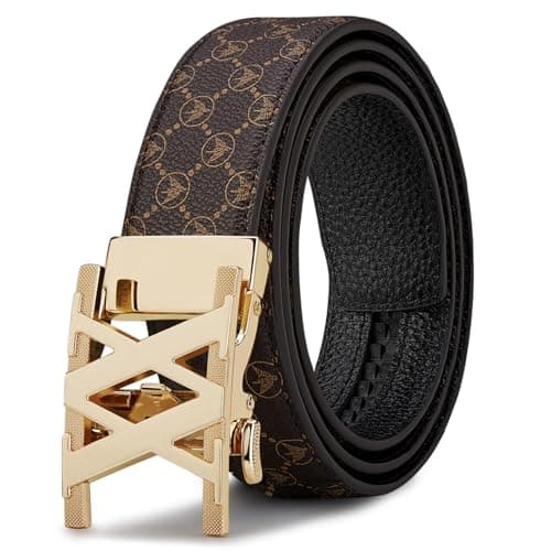 VANNANBA Letter XX Click Belt for Men, Luxury Stylish Designer Leather Ratchet Belts 1 3/8" for Dress Casual Pants, Cut for Fit - Image 1