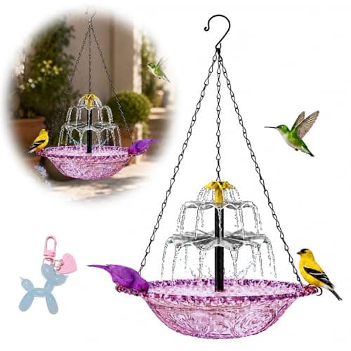 Hanging Bird Bath with Textured Bowl and Metal Chains, Solar Fountains with Cascade Flow for Outdoor Garden, Patio, and Yard Decor (Purple(XL)) - Image 1