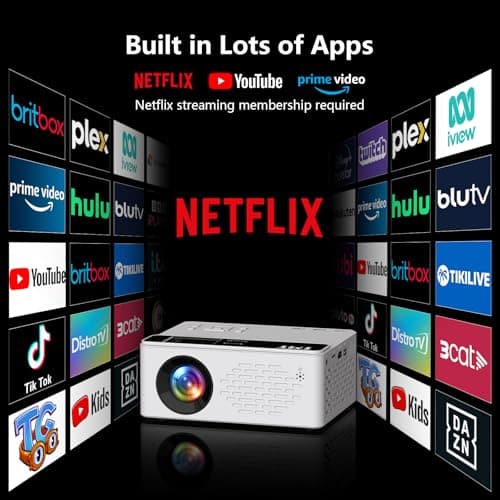 TMY 1080P Full HD Portable Mini Projector, Bluetooth Movie Projector, Compatible with TV Stick/Smartphone/PC/Game Console/HDMI/USB, Indoor & Outdoor Use, Built in Netflix app - Thumbnail 2