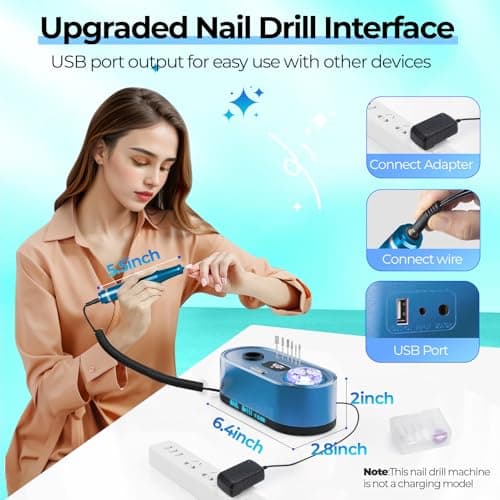 JOSGLOI Electric Nail Drill Professional: 40000RPM Electric Nail File Kit E File Nail Drill Machine with LCD Display for Acrylic Gel Nail, Manicure Pedicure Polishing Nail Grinder for Salon Home Use - Thumbnail 6