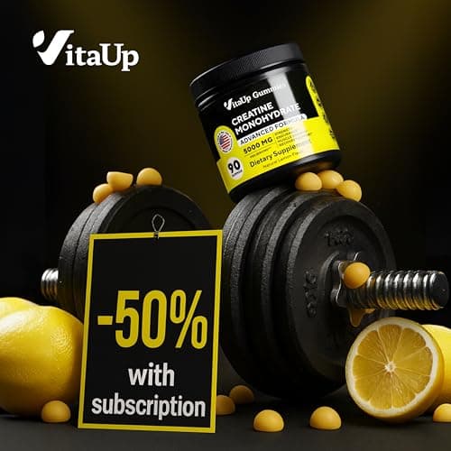 VitaUp Creatine Monohydrate Gummies for Men & Women - USA Made Monohydrate Creatine for Men 5000mg Per Serving - Supports Energy Levels, Training Endurance & Muscle Performance - 90 Gummies - Thumbnail 2