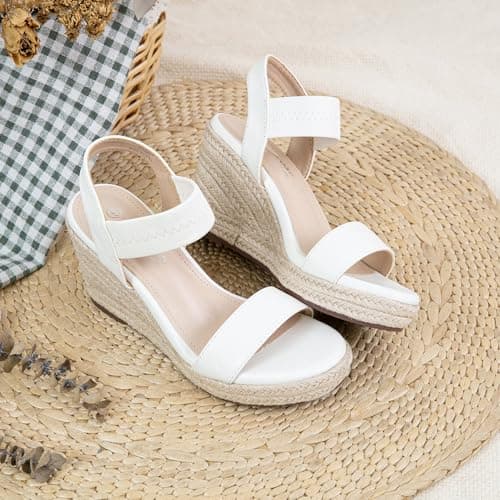 Vepose Women's White Pu Wedge Sandals Platform Espadrilles Open Toe Ankle Strap Comfortable Dressy Summer Shoes for Daily Travel Casual 881 Size 7 (CJY881 whitepu 07) - Thumbnail 3