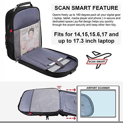 LOVEVOOK Large Backpack for Men 18 inch Heavy Duty Backpack Big Travel Backpack Large Capacity Laptop Backpack with USB Port Waterproof for Business Work (18.4 inch,Black) - Thumbnail 6